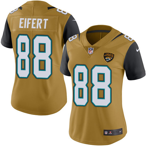 Jacksonville Jaguars #88 Tyler Eifert Gold Women's Stitched Limited Rush Jersey Womens cheap jerseys for sale - CheapJerseys.Shop