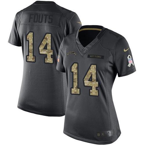 Los Angeles Chargers #14 Dan Fouts Black Women's Stitched Limited 2016 Salute to Service Jersey Womens cheap jerseys for sale - CheapJerseys.Shop