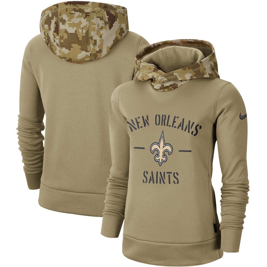 Women's New Orleans Saints Khaki 2019 Salute To Service Therma Pullover Hoodie cheap jerseys for sale - CheapJerseys.Shop