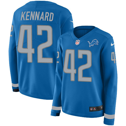 Detroit Lions #42 Devon Kennard Blue Team Color Women's Stitched Limited Therma Long Sleeve Jersey Womens cheap jerseys for sale - CheapJerseys.Shop