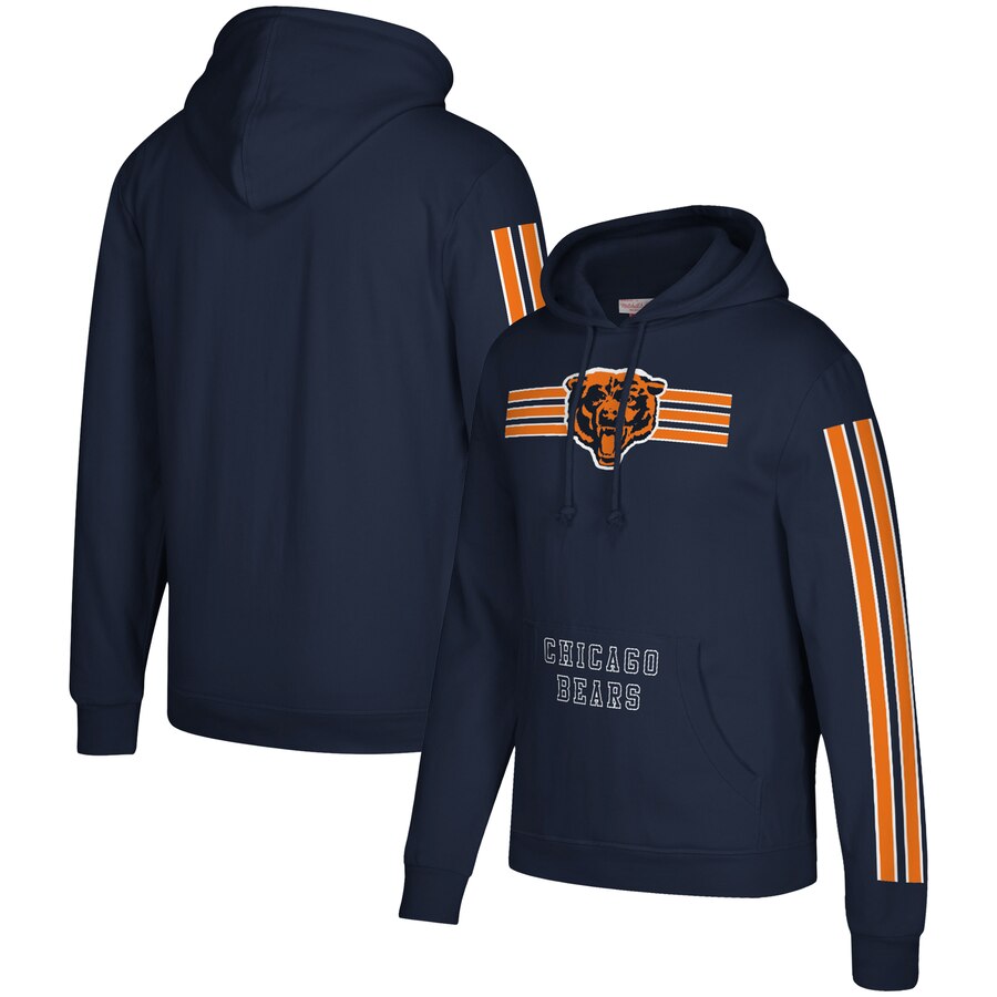 Chicago Bears Mitchell & Ness Three Stripe Pullover Hoodie Navy cheap jerseys for sale - CheapJerseys.Shop
