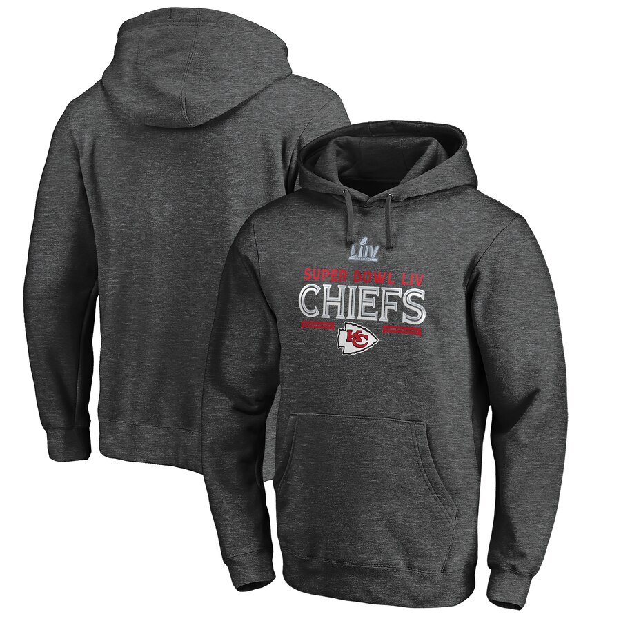 Men's Kansas City Chiefs Heather Gray Super Bowl LIV Bound Gridiron Pullover Hoodie cheap jerseys for sale - CheapJerseys.Shop