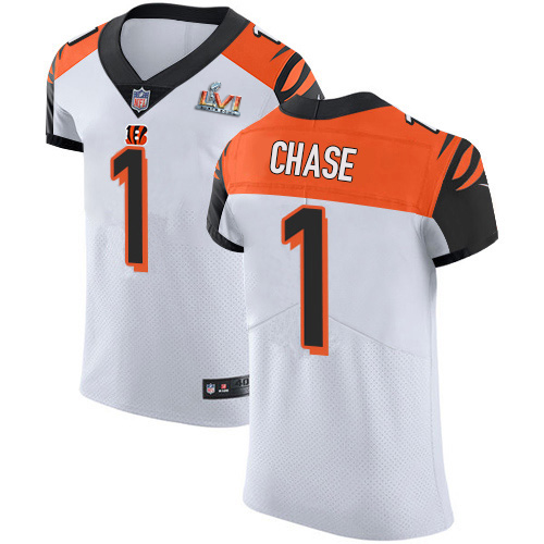 Bengals #1 Ja'Marr Chase White Super Bowl LVI Patch Men's Stitched Vapor Untouchable Elite Jersey cheap jerseys for sale - CheapJerseys.Shop