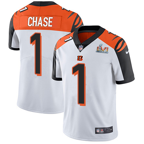 Bengals #1 Ja'Marr Chase White Super Bowl LVI Patch Men's Stitched Vapor Untouchable Limited Jersey cheap jerseys for sale - CheapJerseys.Shop