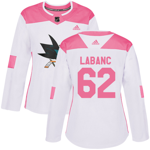 San Jose Sharks #62 Kevin Labanc White/Pink Authentic Fashion Women's Stitched Jersey Womens cheap jerseys for sale - CheapJerseys.Shop