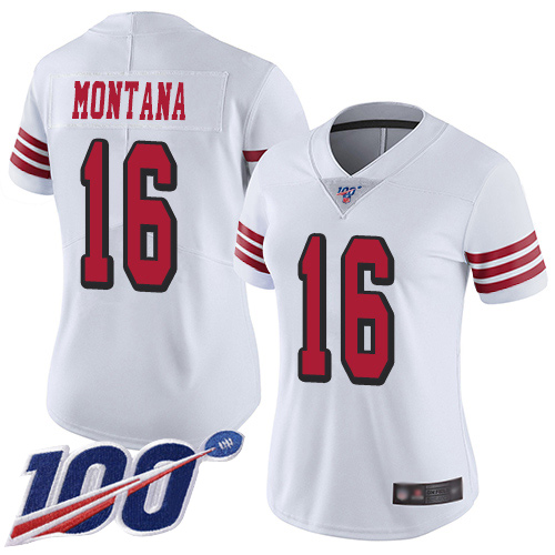 49ers #16 Joe Montana White Rush Women's Stitched Limited 100th Season Jersey cheap jerseys for sale - CheapJerseys.Shop