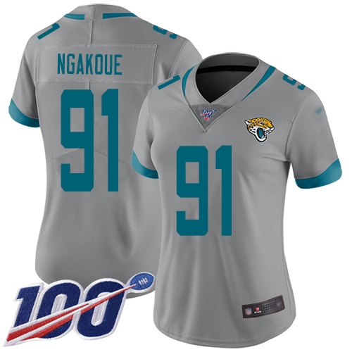Jacksonville Jaguars #91 Yannick Ngakoue Silver Women's Stitched Limited Inverted Legend 100th Season Jersey Womens cheap jerseys for sale - CheapJerseys.Shop