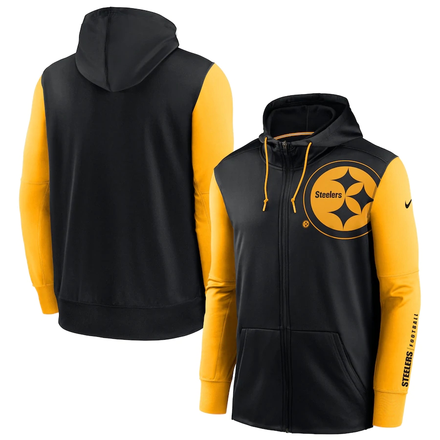 Pittsburgh Steelers Black Gold Fan Gear Mascot Performance Full-Zip Hoodie cheap jerseys for sale - CheapJerseys.Shop