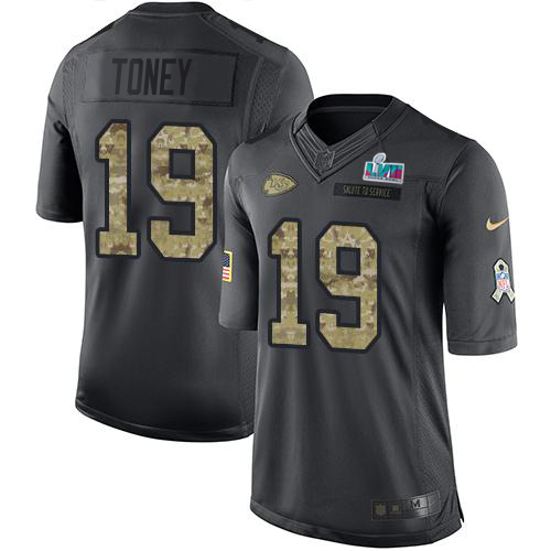 Chiefs #19 Kadarius Toney Black Super Bowl LVII Patch Youth Stitched Limited 2016 Salute To Service Jersey cheap jerseys for sale - CheapJerseys.Shop
