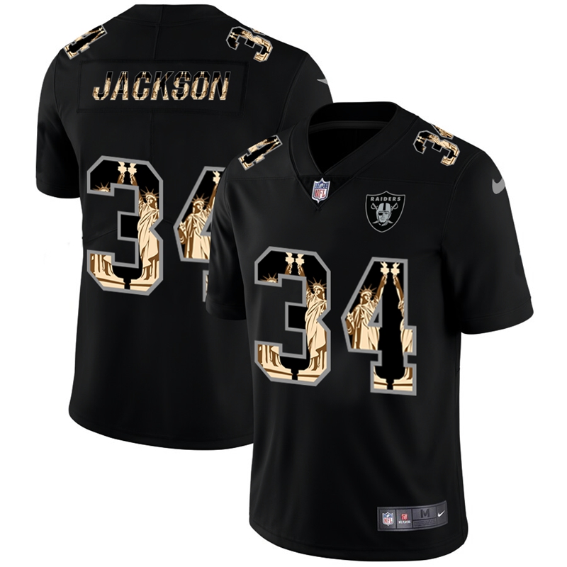 Las Vegas Raiders #34 Bo Jackson Carbon Black Vapor Statue Of Liberty Limited Jersey cheap jerseys for sale - CheapJerseys.Shop