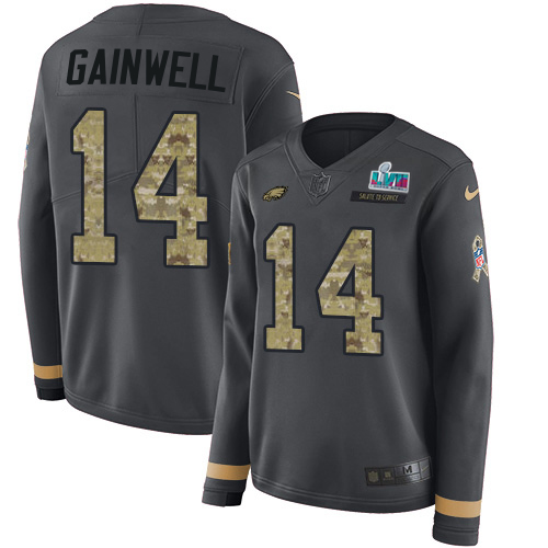 Eagles #14 Kenneth Gainwell Anthracite Salute To Service Super Bowl LVII Patch Women's Stitched Limited Therma Long Sleeve Jersey cheap jerseys for sale - CheapJerseys.Shop