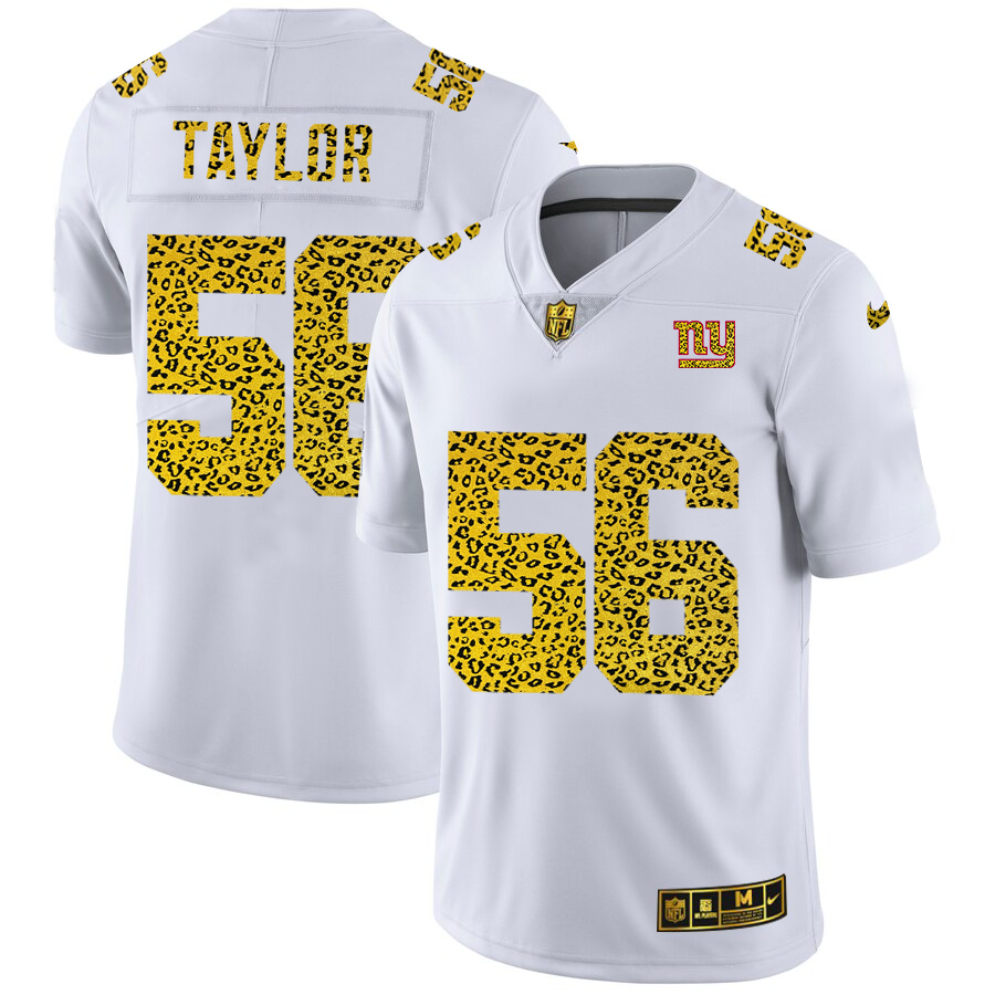 New York Giants #56 Lawrence Taylor Men's Flocked Leopard Print Vapor Limited Jersey White cheap jerseys for sale - CheapJerseys.Shop