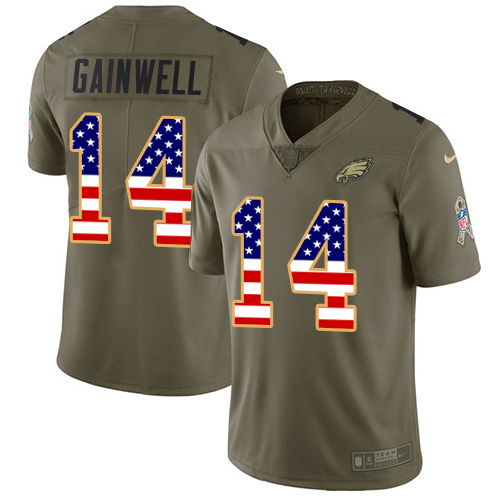 Eagles #14 Kenneth Gainwell Olive/USA Flag Men's Stitched Limited 2017 Salute To Service Jersey cheap jerseys for sale - CheapJerseys.Shop