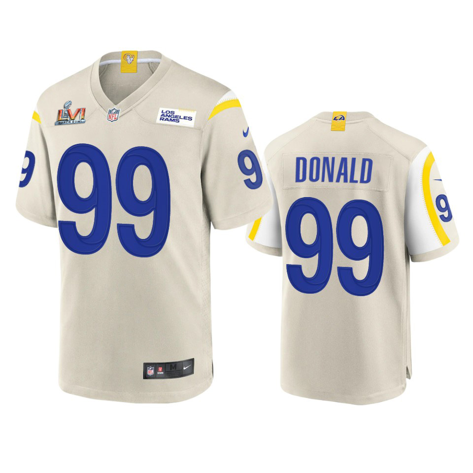 Los Angeles Rams #99 Aaron Donald Men's Super Bowl LVI Patch Game Jersey - Bone cheap jerseys for sale - CheapJerseys.Shop