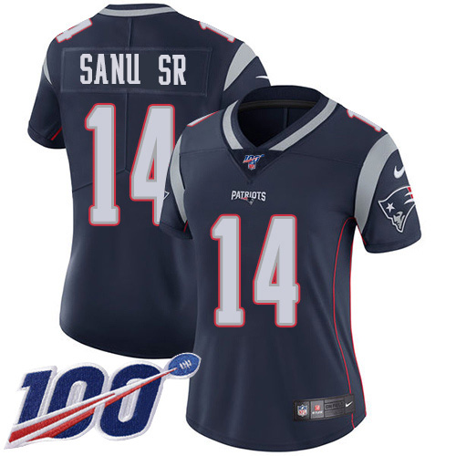 New England Patriots #14 Mohamed Sanu Sr Navy Blue Team Color Women's Stitched 100th Season Vapor Limited Jersey Womens cheap jerseys for sale - CheapJerseys.Shop