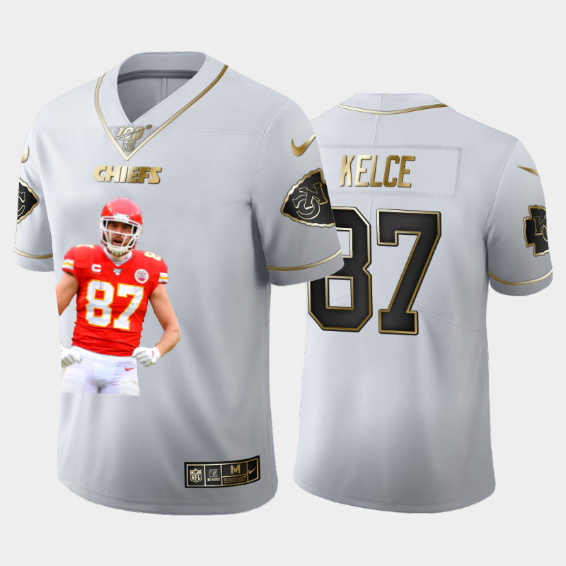 Kansas City Chiefs #87 Travis Kelce Team Hero 7 Vapor Limited 100 Jersey White Golden cheap jerseys for sale - CheapJerseys.Shop