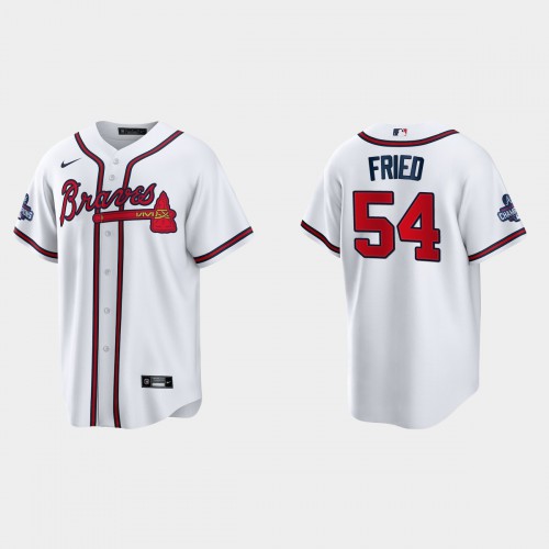 Atlanta Atlanta Braves #54 Max Fried Men's 2021 World Series Champions Patch Game Jersey - White Men's cheap jerseys for sale - CheapJerseys.Shop