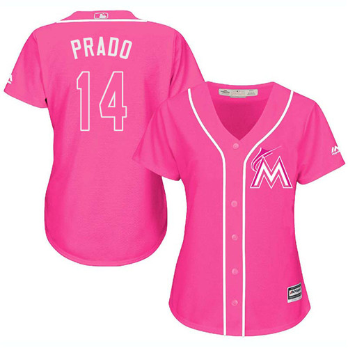 Miami Marlins #14 Martin Prado Pink Fashion Women's Stitched Jersey Womens cheap jerseys for sale - CheapJerseys.Shop