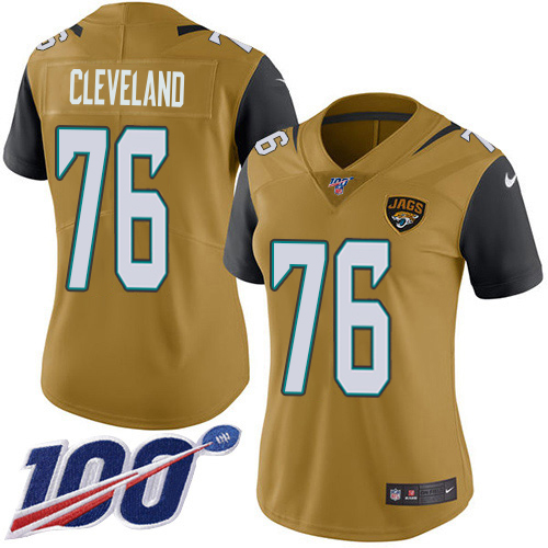 Jaguars #76 Ezra Cleveland Gold Women's Stitched Limited Rush 100th Season Jersey cheap jerseys for sale - CheapJerseys.Shop