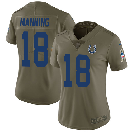 Indianapolis Colts #18 Peyton Manning Olive Women's Stitched Limited 2017 Salute to Service Jersey Womens cheap jerseys for sale - CheapJerseys.Shop