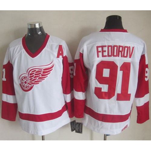 Detroit Red Wings #91 Sergei Fedorov White CCM Throwback Stitched Jersey Men's cheap jerseys for sale - CheapJerseys.Shop
