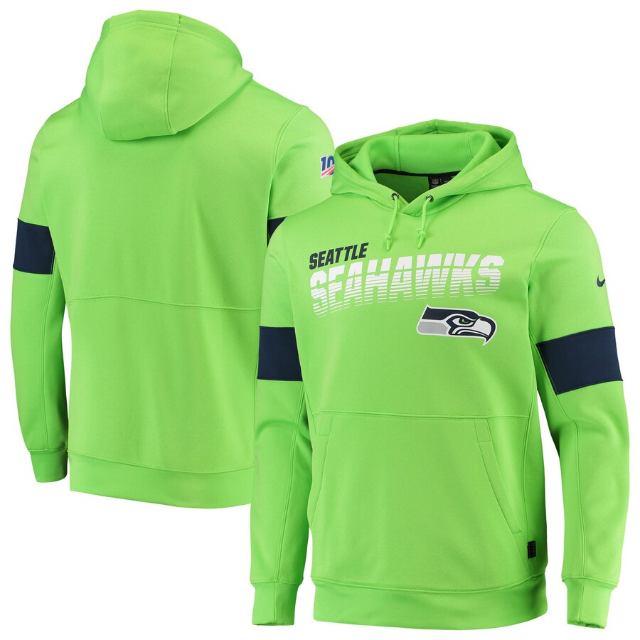 Seattle Seahawks Sideline Team Logo Performance Pullover Hoodie Neon Green cheap jerseys for sale - CheapJerseys.Shop
