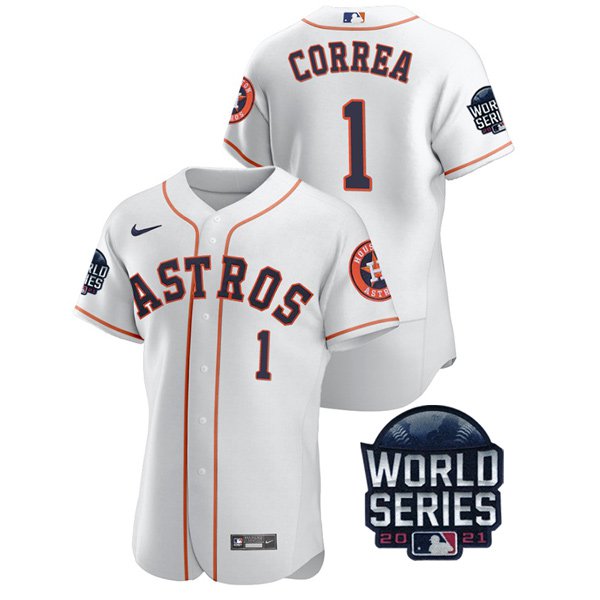 Houston Astros #1 Carlos Correa Men's 150th Anniversary 2021 World Series Authentic Jersey - White cheap jerseys for sale - CheapJerseys.Shop