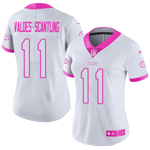 Chiefs #11 Marquez Valdes-Scantling White/Pink Women's Stitched Limited Rush Fashion Jersey cheap jerseys for sale - CheapJerseys.Shop