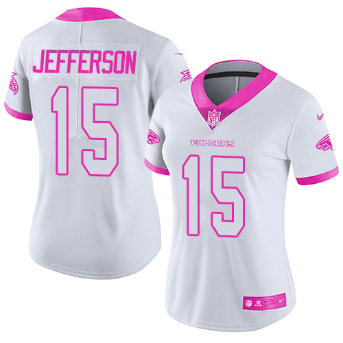 Falcons #15 Van Jefferson White/Pink Women's Stitched Limited Rush Fashion Jersey cheap jerseys for sale - CheapJerseys.Shop