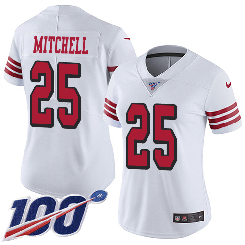 49ers #25 Elijah Mitchell White Rush Women's Stitched Limited 100th Season Jersey cheap jerseys for sale - CheapJerseys.Shop