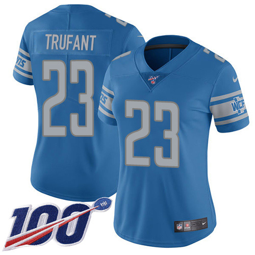 Detroit Lions #23 Desmond Trufant Blue Team Color Women's Stitched 100th Season Vapor Untouchable Limited Jersey Womens cheap jerseys for sale - CheapJerseys.Shop