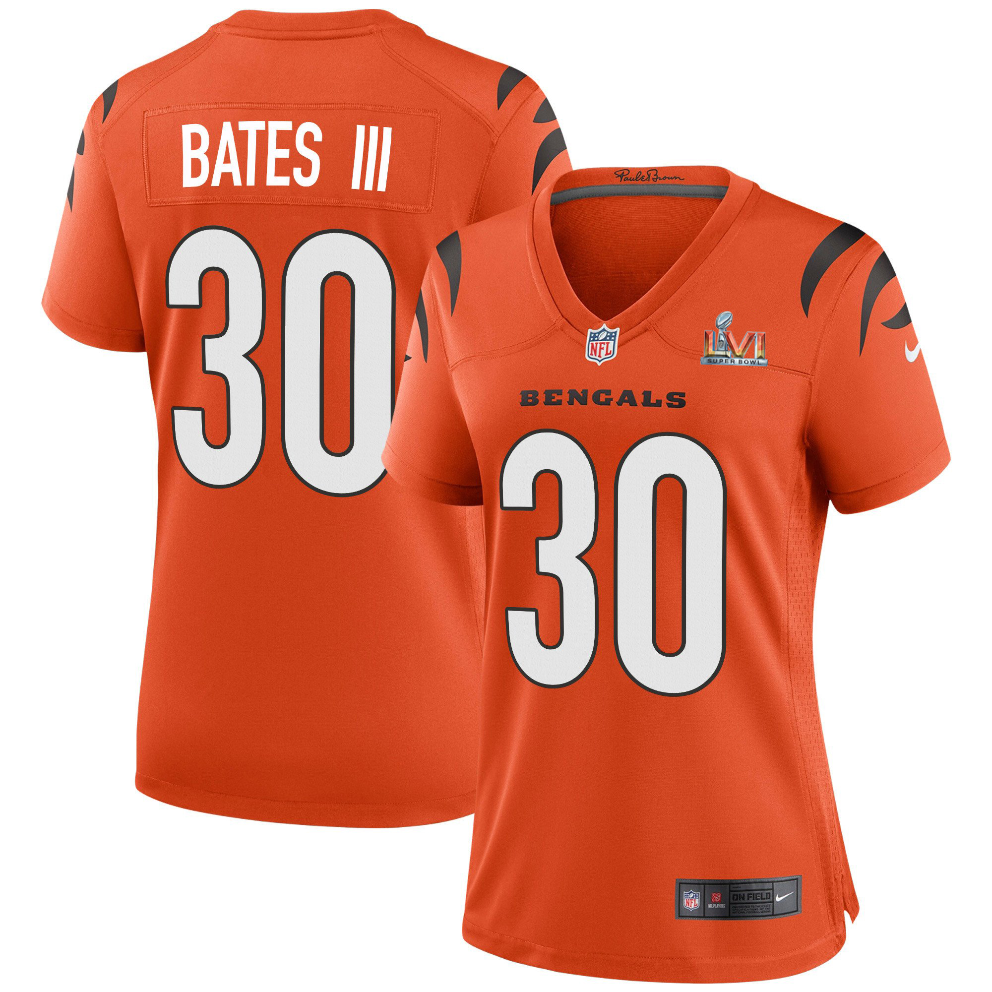 Cincinnati Bengals #30 Jessie Bates Orange Super Bowl LVI Patch Women's Game Jersey cheap jerseys for sale - CheapJerseys.Shop