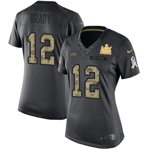 Buccaneers #12 Tom Brady Black Women's Super Bowl LV Champions Patch Stitched Limited 2016 Salute To Service Jersey cheap jerseys for sale - CheapJerseys.Shop