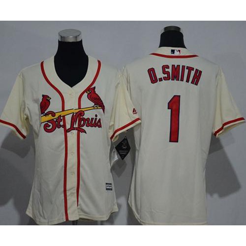 St.Louis Cardinals #1 Ozzie Smith Cream Alternate Women's Stitched Jersey Womens cheap jerseys for sale - CheapJerseys.Shop