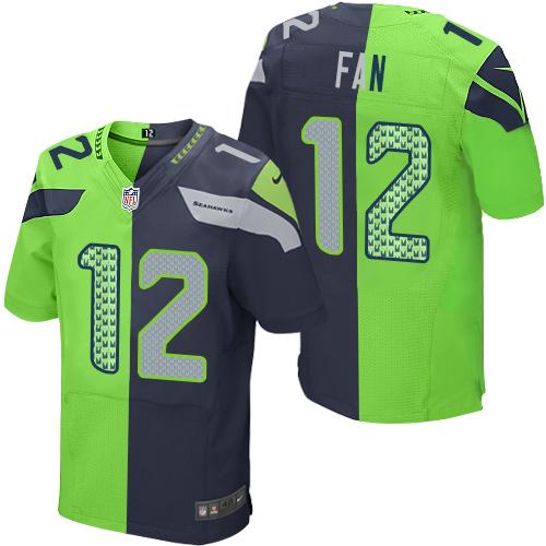 Seahawks #12 Fan Steel Blue/Green Men's Stitched Elite Split Jersey cheap jerseys for sale - CheapJerseys.Shop