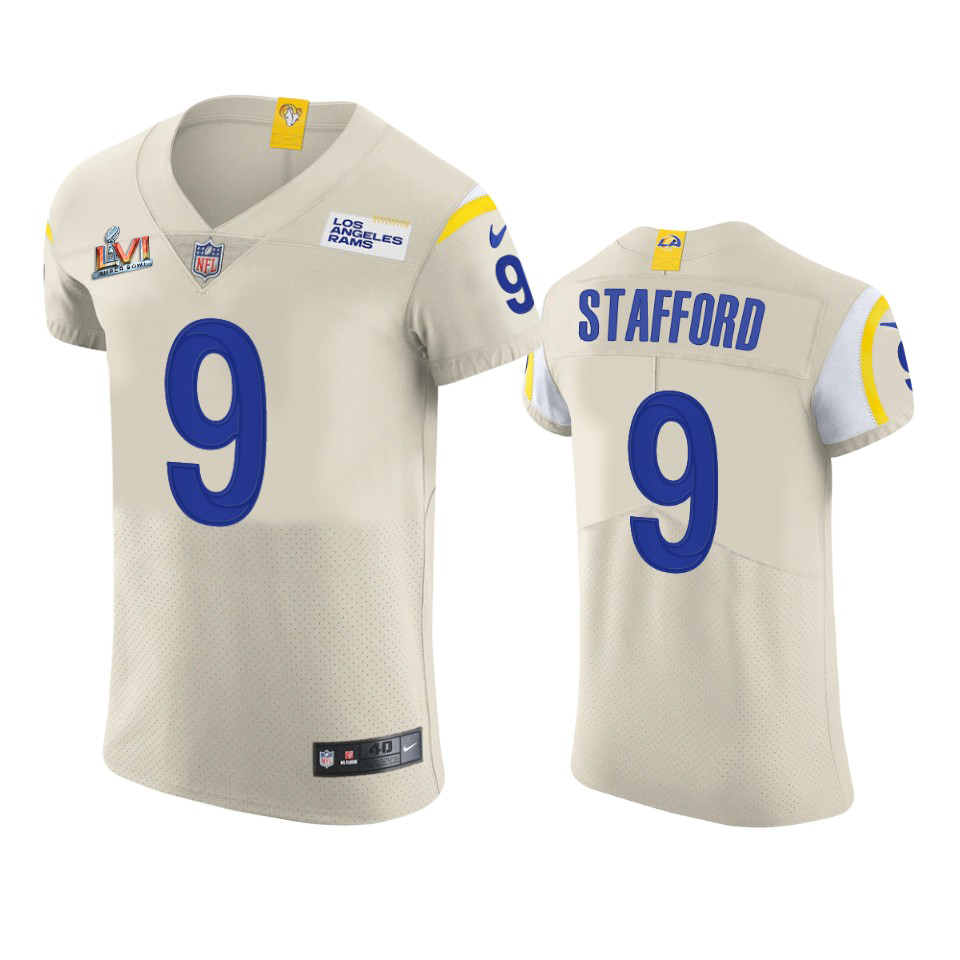 Los Angeles Rams #9 Matthew Stafford Men's Super Bowl LVI Patch Vapor Elite Player Jersey - Bone cheap jerseys for sale - CheapJerseys.Shop