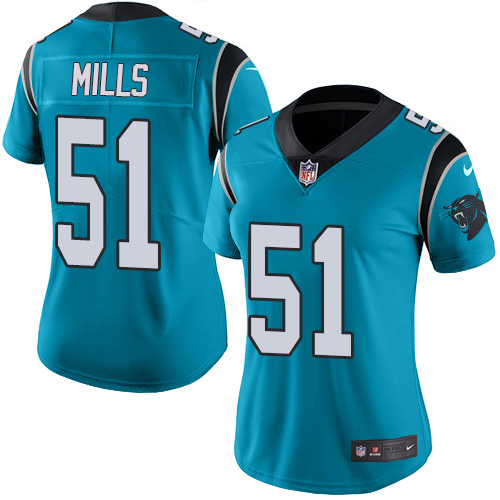 Carolina Panthers #51 Sam Mills Blue Women's Stitched Limited Rush Jersey Womens cheap jerseys for sale - CheapJerseys.Shop