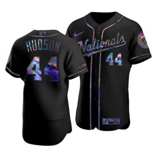 Washington Washington Nationals #44 Daniel Hudson Men's Iridescent Holographic Collection Jersey - Black Men's cheap jerseys for sale - CheapJerseys.Shop