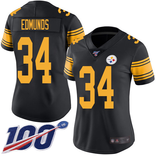 Pittsburgh Steelers #34 Terrell Edmunds Black Women's Stitched Limited Rush 100th Season Jersey Womens cheap jerseys for sale - CheapJerseys.Shop
