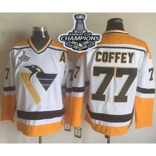 Pittsburgh Penguins #77 Paul Coffey White/Yellow CCM Throwback 2017 Stanley Cup Finals Champions Stitched Jersey Men's cheap jerseys for sale - CheapJerseys.Shop