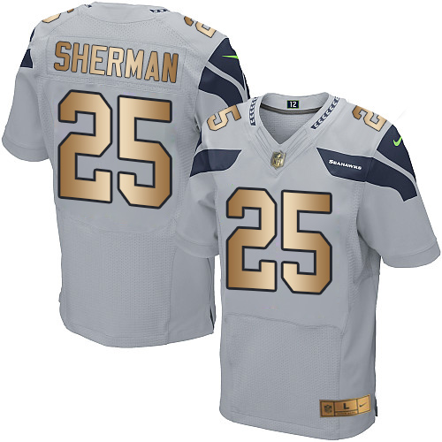 Seattle Seahawks #25 Richard Sherman Grey Alternate Men's Stitched Elite Gold Jersey Men's cheap jerseys for sale - CheapJerseys.Shop