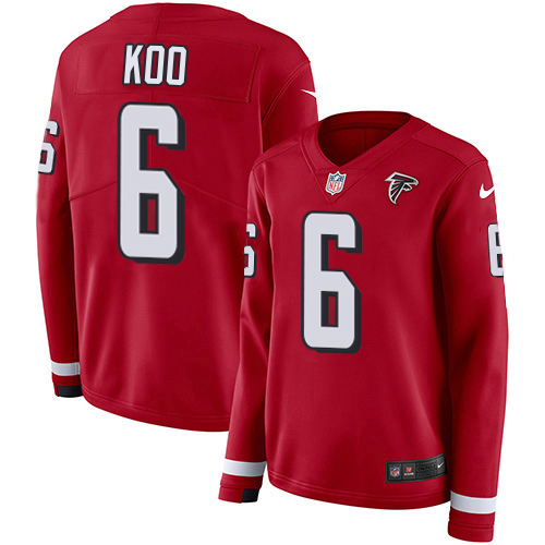 Falcons #6 Younghoe Koo Red Team Color Women's Stitched Limited Therma Long Sleeve Jersey cheap jerseys for sale - CheapJerseys.Shop