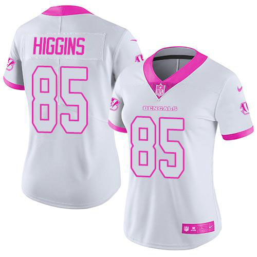 Bengals #85 Tee Higgins White/Pink Women's Stitched Limited Rush Fashion Jersey cheap jerseys for sale - CheapJerseys.Shop