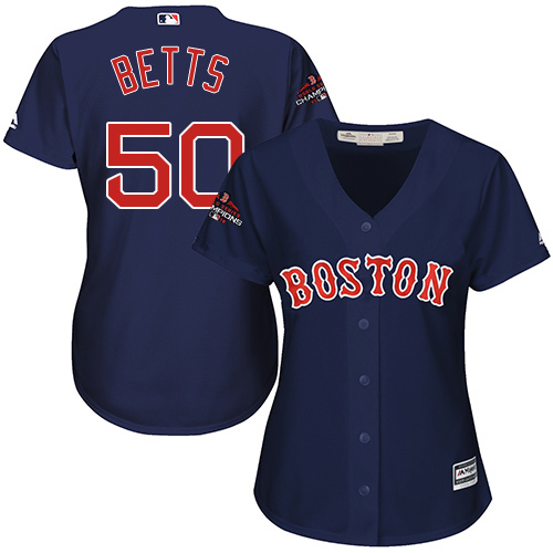 Boston Red Sox #50 Mookie Betts Navy Blue Alternate 2018 World Series Champions Women's Stitched Jersey Womens cheap jerseys for sale - CheapJerseys.Shop