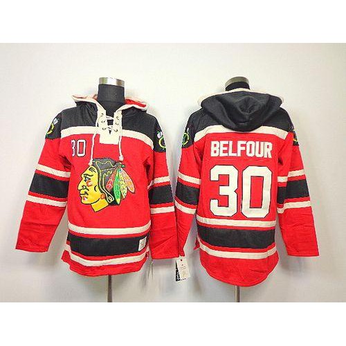 Chicago Blackhawks #30 ED Belfour Red Sawyer Hooded Sweatshirt Stitched Jersey Men's cheap jerseys for sale - CheapJerseys.Shop