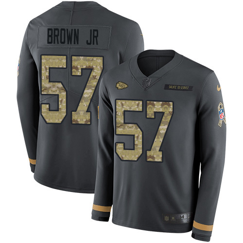 Kansas City Chiefs #57 Orlando Brown Jr. Anthracite Salute to Service Youth Stitched Limited Therma Long Sleeve Jersey Youth cheap jerseys for sale - CheapJerseys.Shop