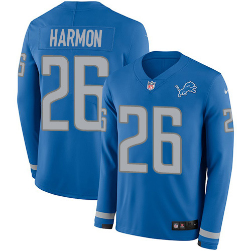 Detroit Lions #26 Duron Harmon Blue Team Color Men's Stitched Limited Therma Long Sleeve Jersey Men's cheap jerseys for sale - CheapJerseys.Shop