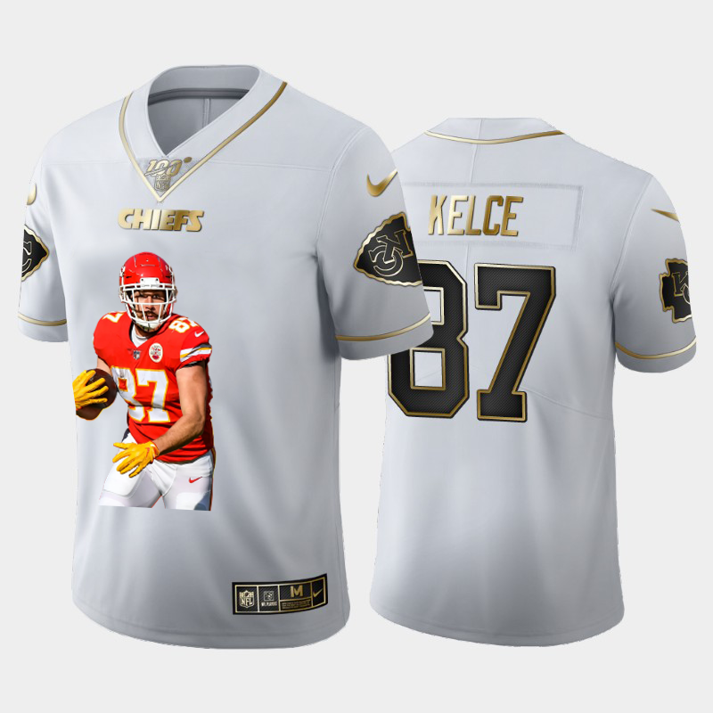Kansas City Chiefs #87 Travis Kelce Team Hero Vapor Limited 100 Jersey White Golden cheap jerseys for sale - CheapJerseys.Shop