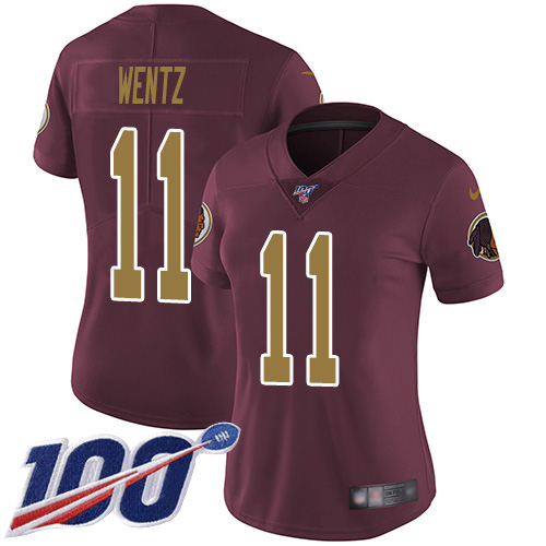 Washington Commanders #11 Carson Wentz Burgundy Red Alternate Women's Stitched 100th Season Vapor Limited Jersey Womens cheap jerseys for sale - CheapJerseys.Shop