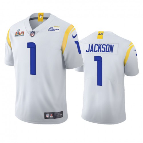 Los Angeles Los Angeles Rams #1 Desean Jackson Men's Super Bowl LVI Patch 2021 Vapor Limited Jersey - White Men's cheap jerseys for sale - CheapJerseys.Shop